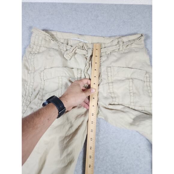 Tommy Hilfiger Sz 10 Y2k Tan 100% Linen Crop Tie Waist‎ Low Rise Zip Leg Pants - Picture 16 of 16